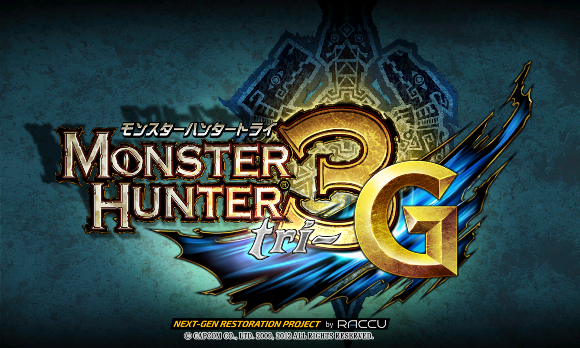 MH3G Japanese title screen with visible NGRP Restoration Project by Raccu attribution.